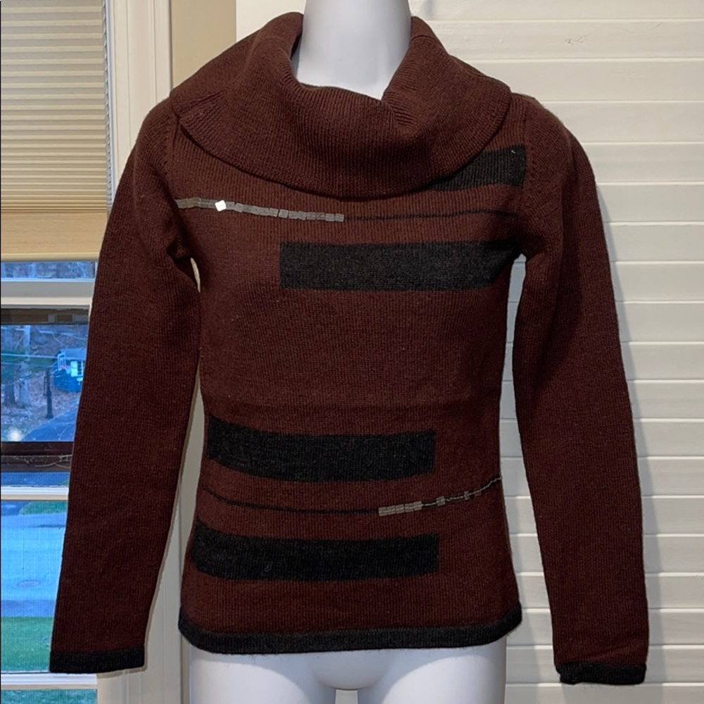 Brown sweater with black stripes